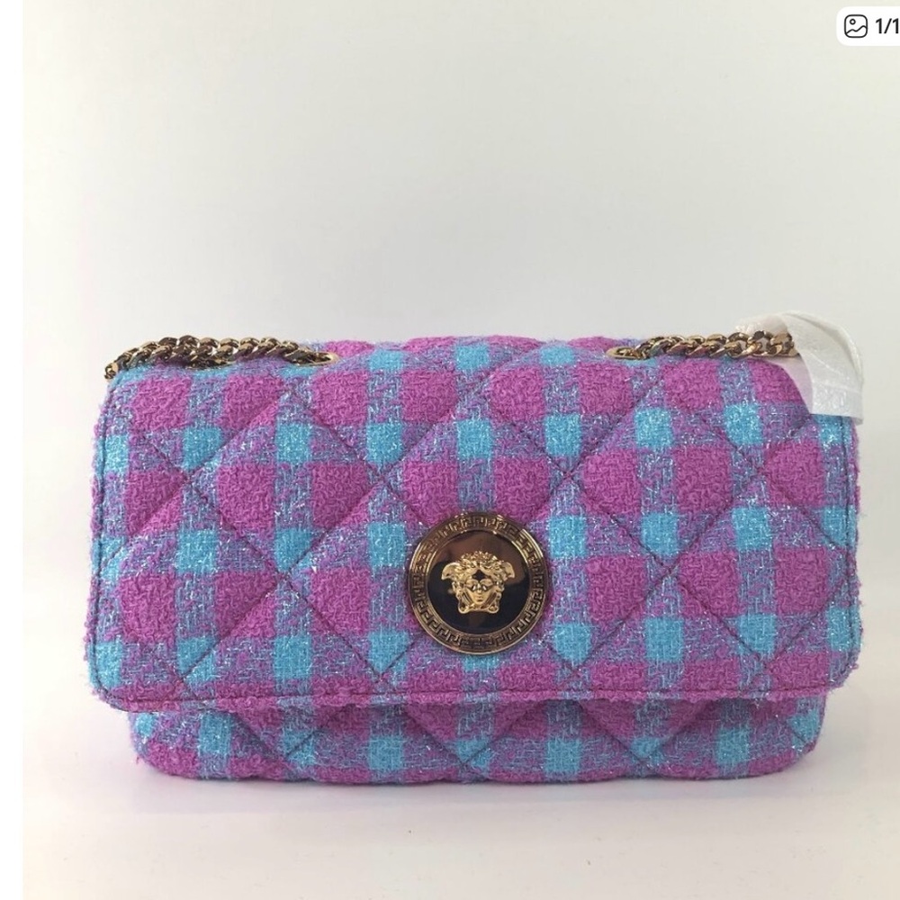 Versace Pink and Blue Quilted Shoulder Bag